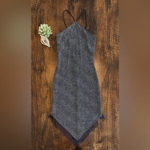 Cache | Vintage Sparkly Halter Top Cocktail Dress with Beaded Fringe, Size 2